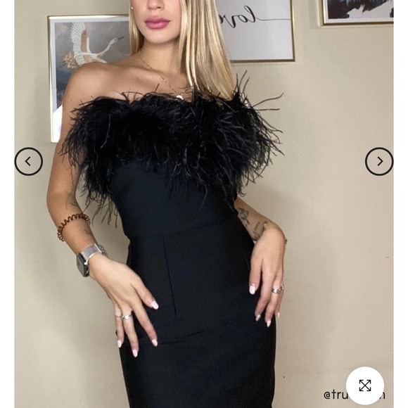 Strapless Feather Trimmed Feather Dress - Picture 5 of 5